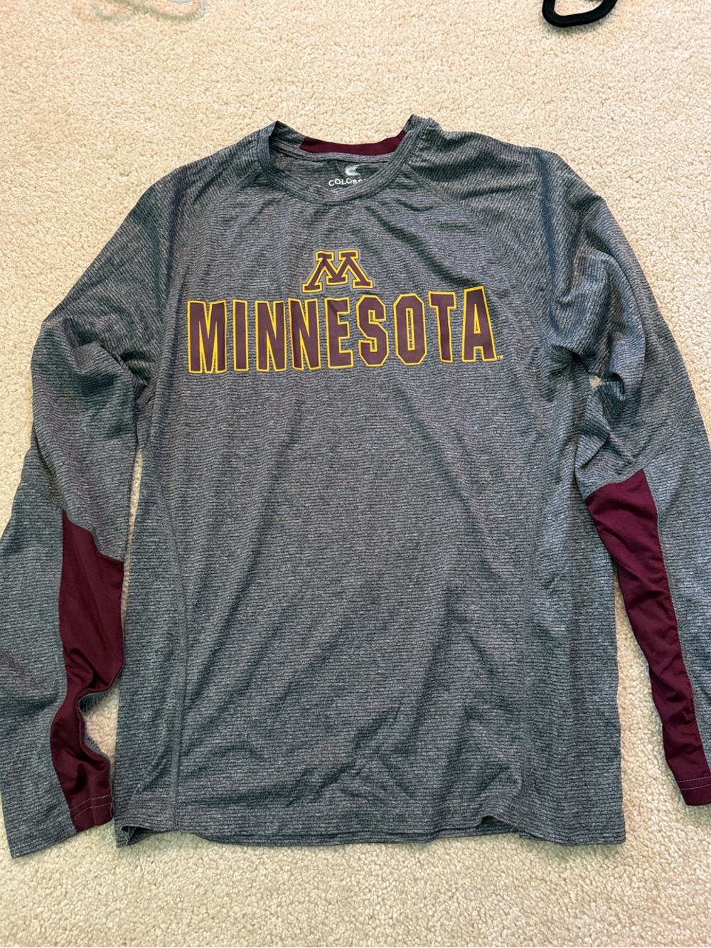 Minnesota Long Sleeve Shirt - Gray with Maroon and Gold Logo